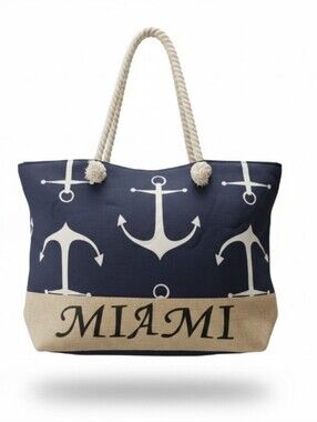 Navy Anchor Beach Tote Bag with Rope Handles